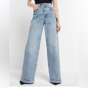 Super High Waisted Light Wash Baggy Wide Leg Jeans express womens new